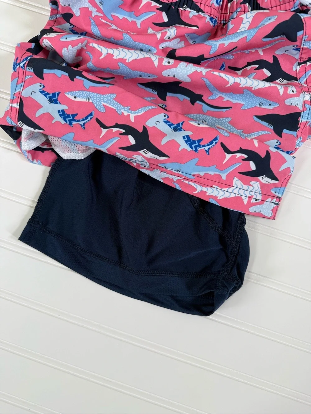 Men's Shark-Print Pink Swim Trunks with Drawstring